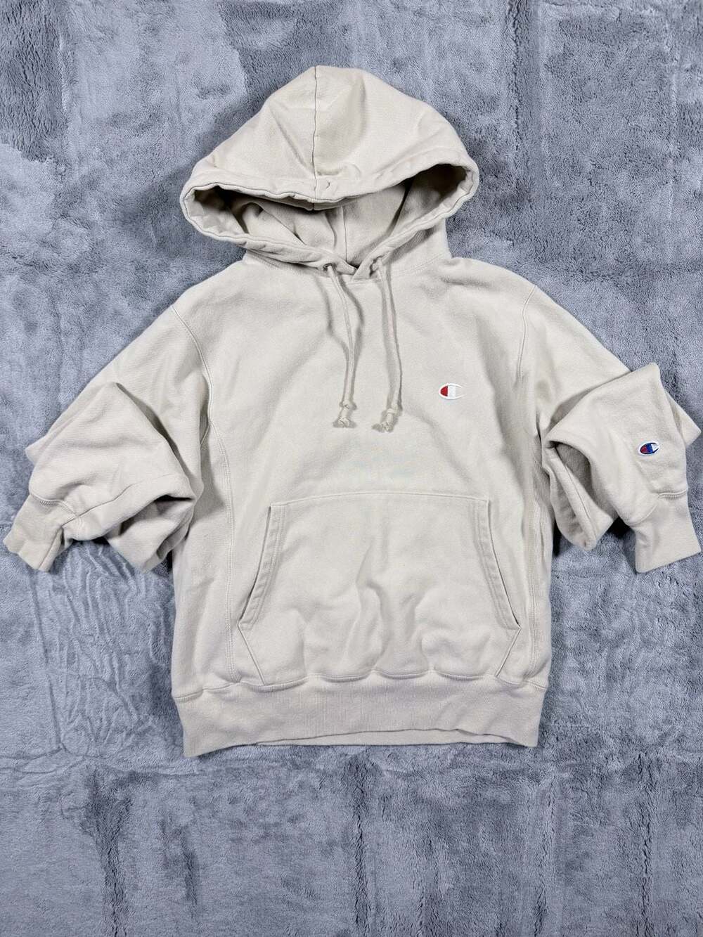 Champion Reverse Weave Hoodie Size Small Oatmeal Beige Pullover Sweatshirt